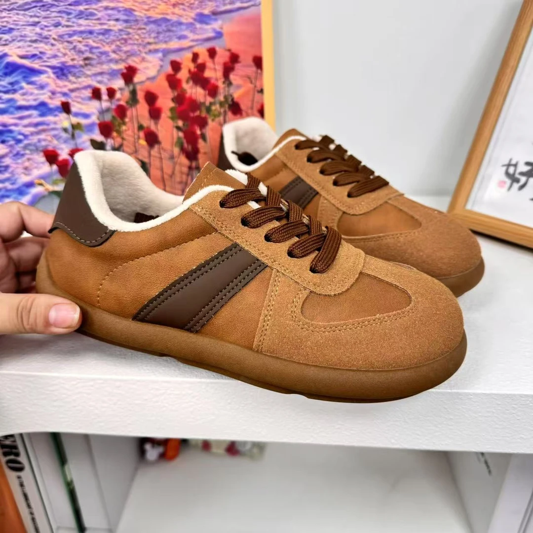 917焦糖加绒复古德训鞋女秋冬新款百搭软底休闲保暖加绒二棉鞋