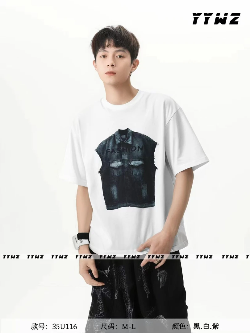 【35U116-白色】青少年夏季潮品圆领T恤