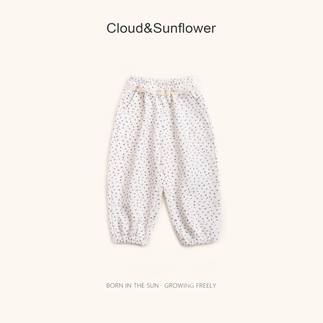 【云朵小葵】女童秋季新款洋气樱桃花边蕾丝百搭束脚卫裤1114444