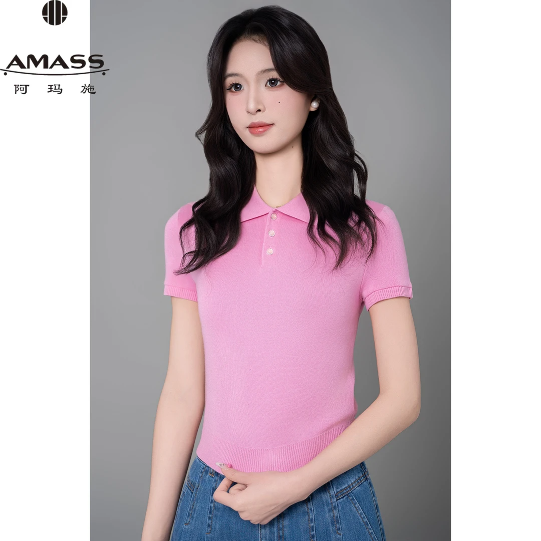 AMASS/阿玛施春夏新款时尚POLO领薄款针织短袖T恤休闲舒适 538004
