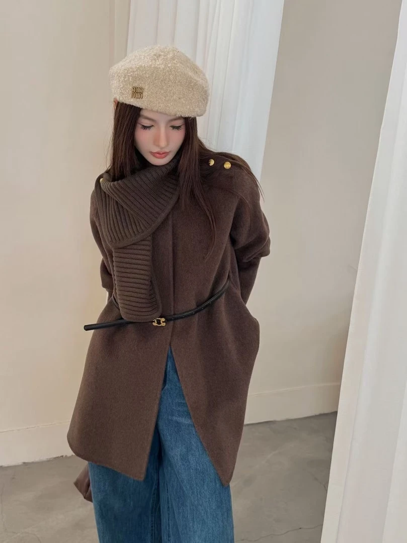 冬季毛呢外套时尚网红秋冬开衫小个子中长款大衣百搭