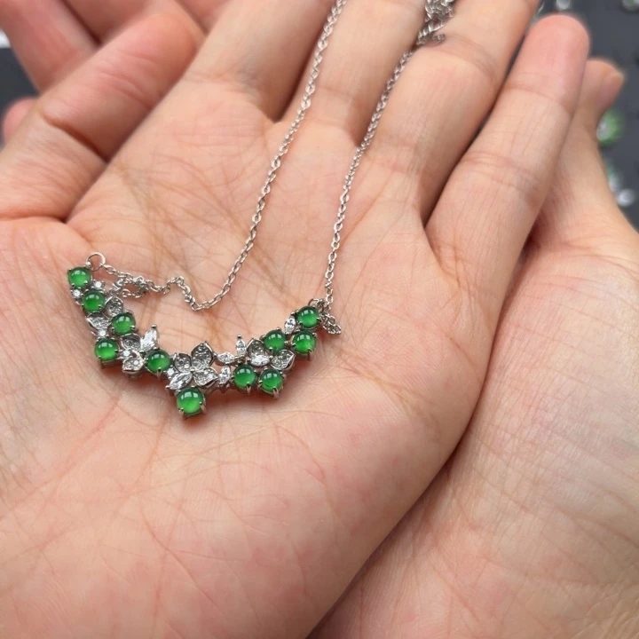 华***女翡翠银S925镶嵌耳饰