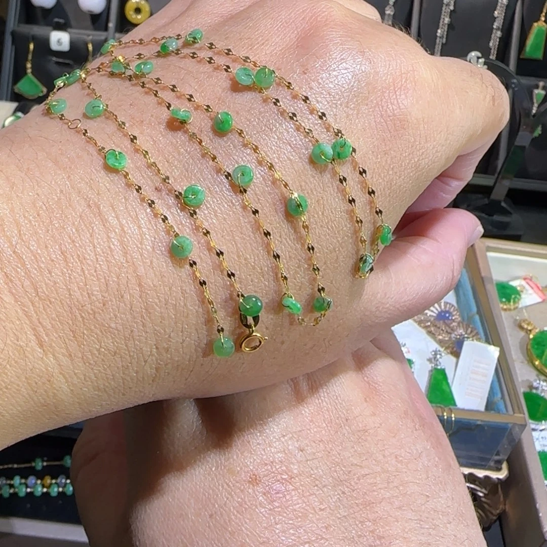 翡翠18K金镶嵌颈饰满天星50cm