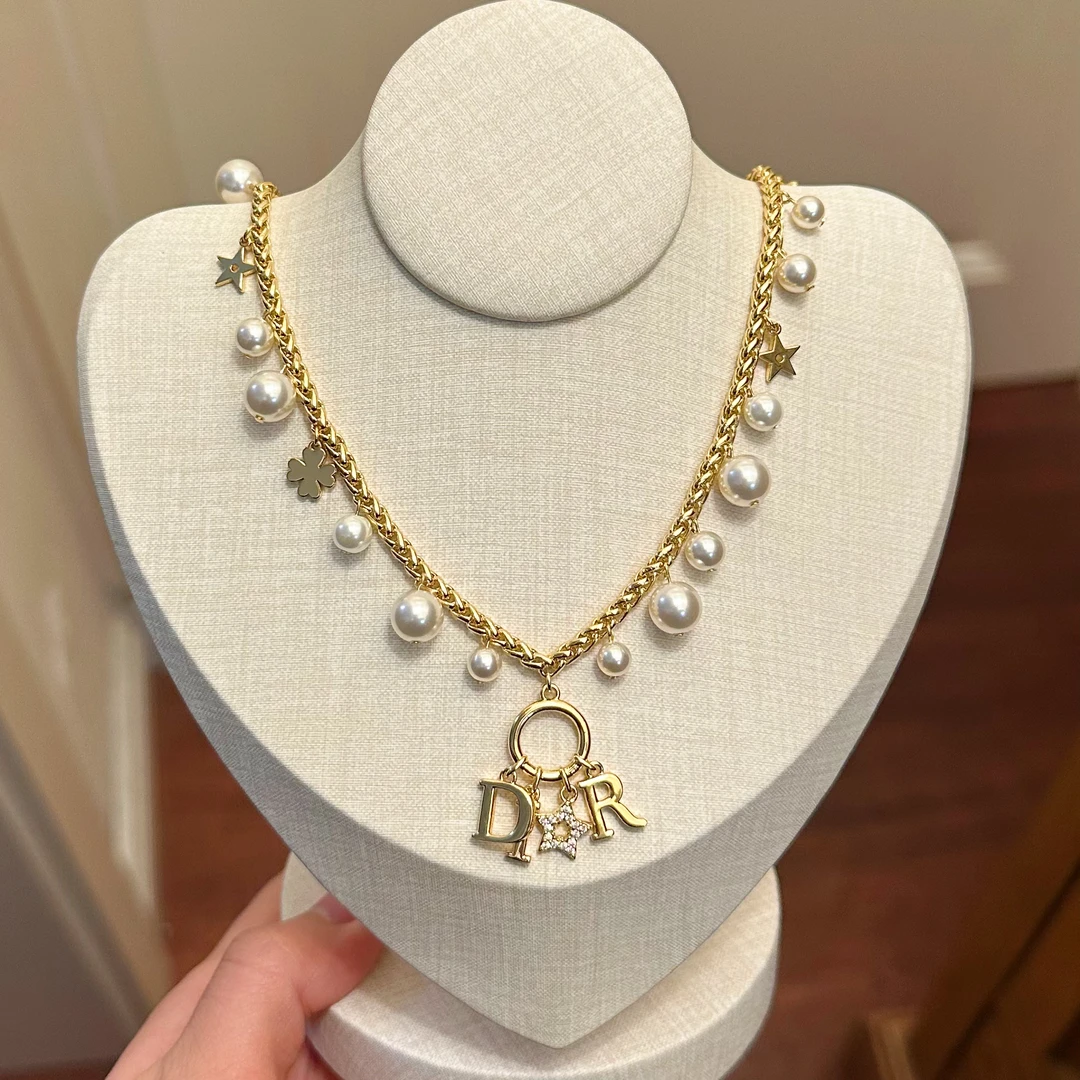 铜合金仿珍珠项链 X0126 时尚气质韦雪同款高级字母贝珠项链