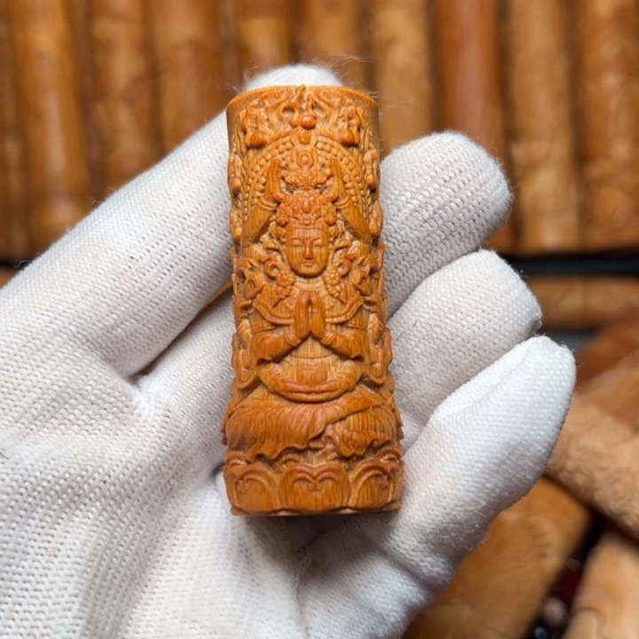 用***4实心竹雕刻手把件
