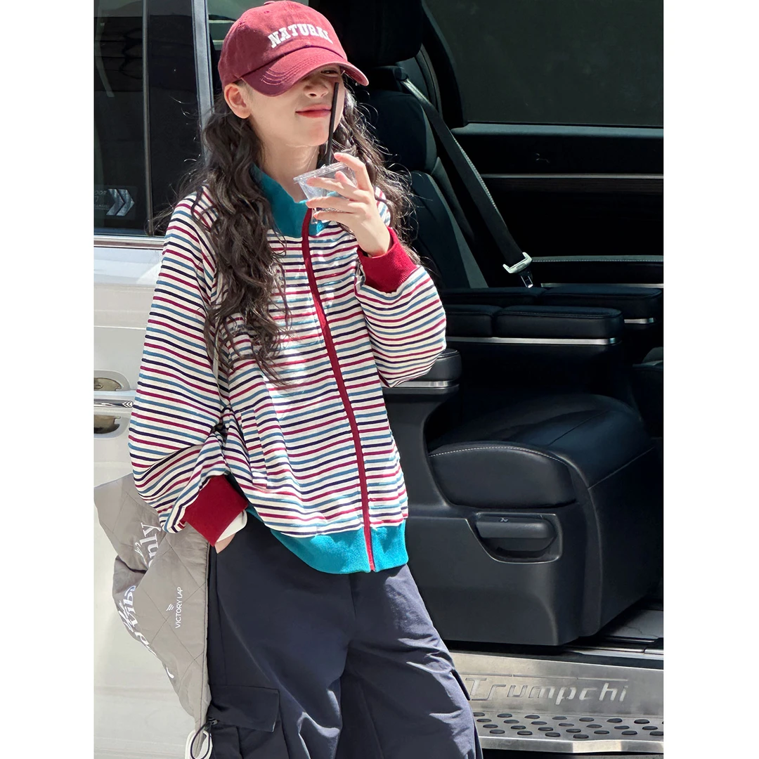 K29767孙小美复古女童外套秋装儿童条纹上衣2025新款大童春秋衣服