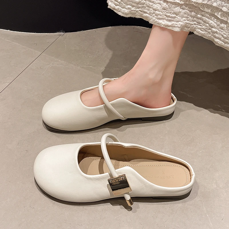 软底包头半拖鞋女外穿2025新款春夏平底拖鞋孕妇一脚蹬半托鞋单鞋