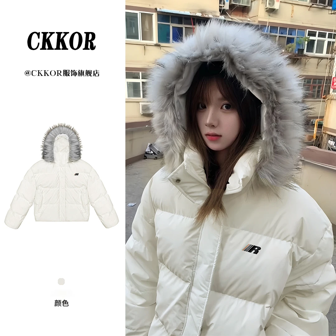 CKKOR网红新款冬季加厚保暖棉服男女外套韩版时尚毛领宽松派克服