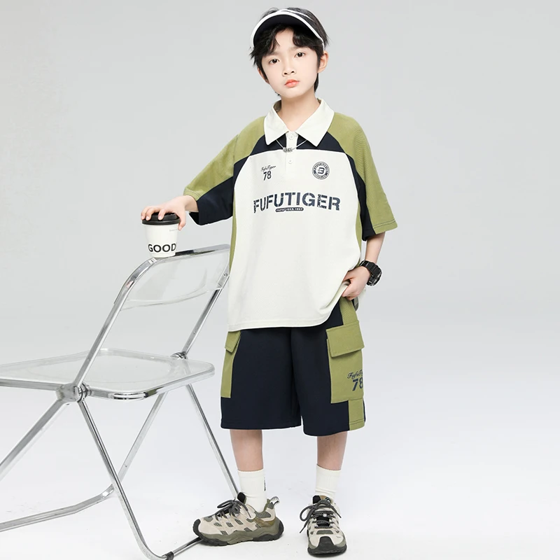 男童夏季套装2025新款短袖中大儿童洋气薄款潮酷【奇斯熊】B5050