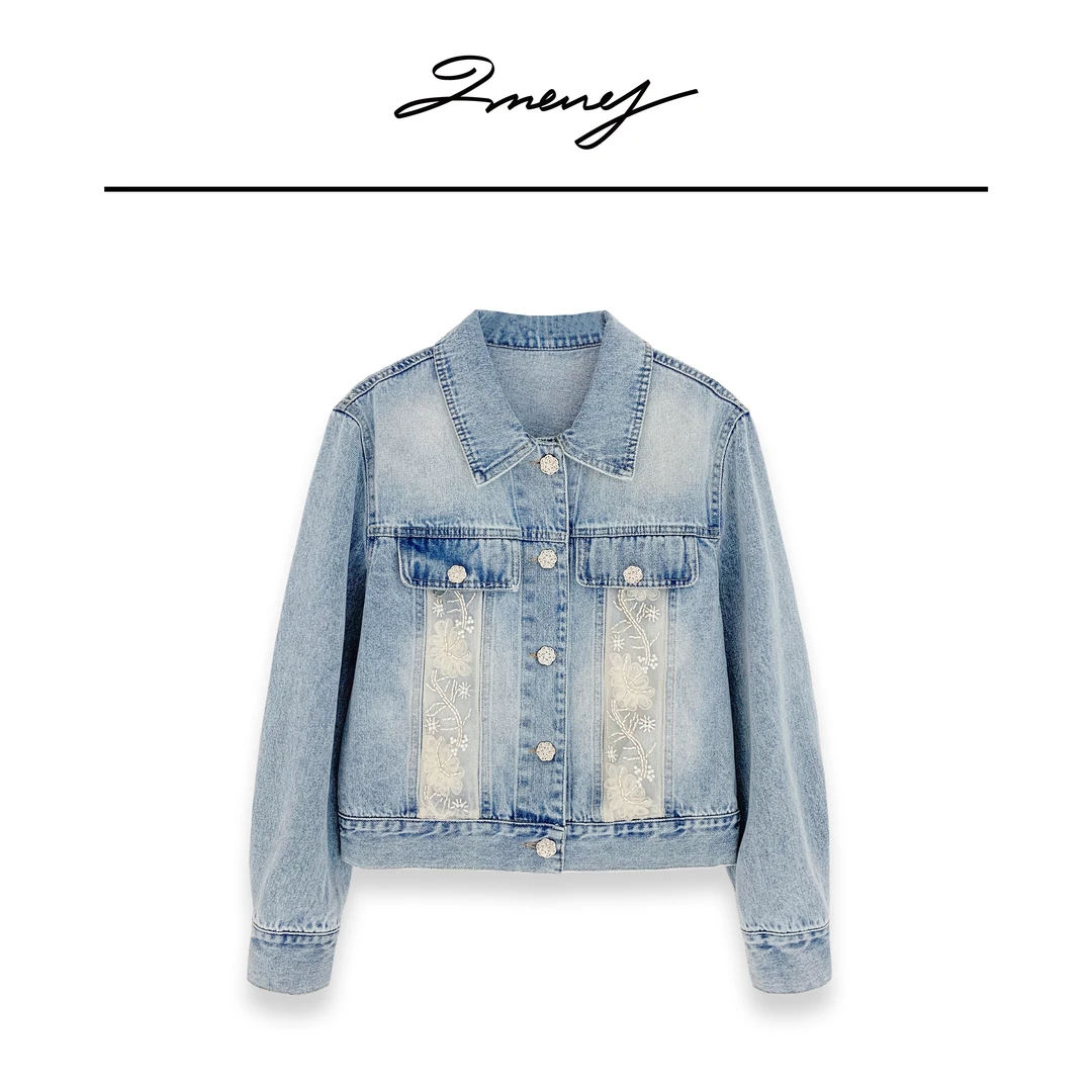 LMENY【清】水晶花！网纱拼接串钻刺绣设计感显瘦牛仔外套25AW018
