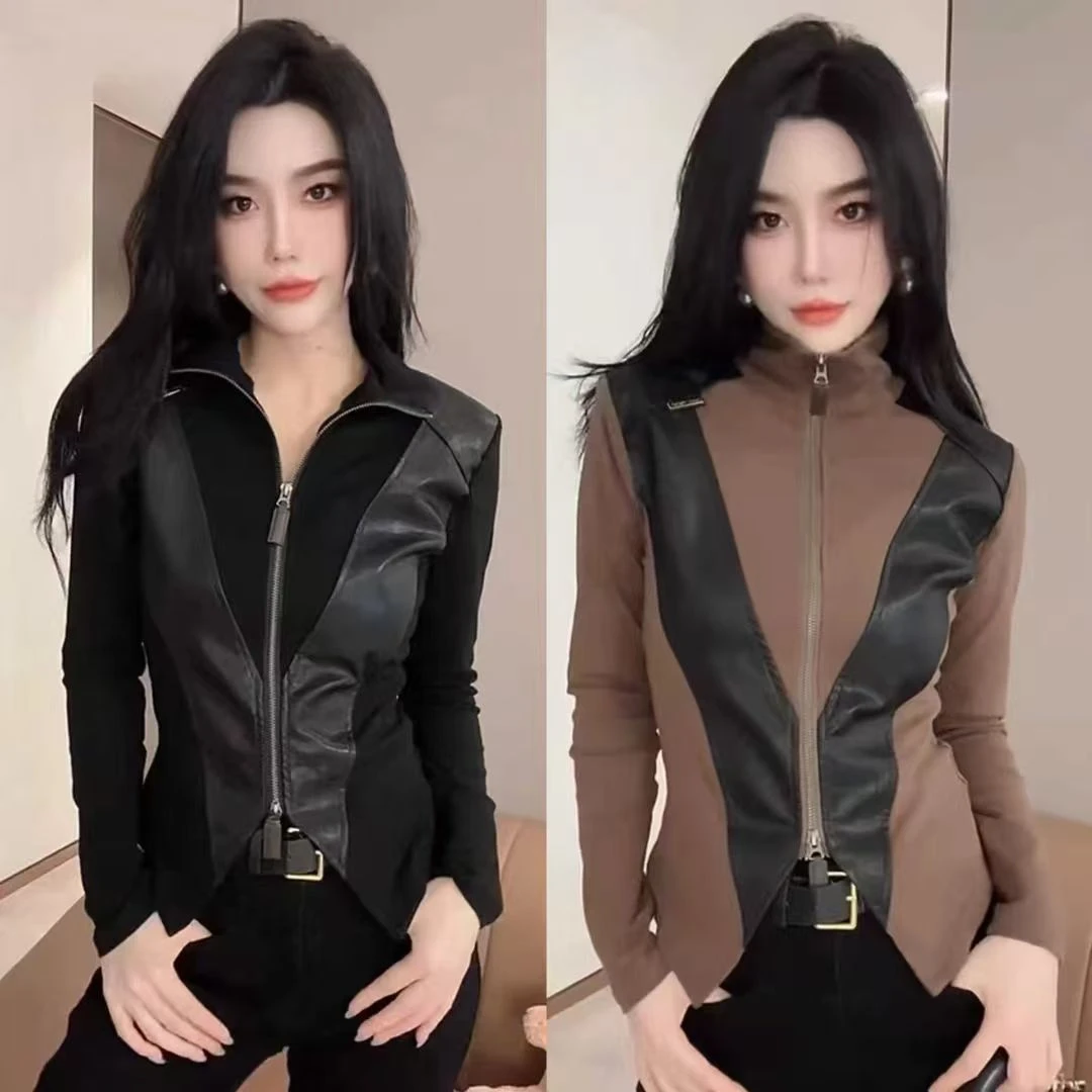 『清冷女神』拼皮显瘦拉链衫