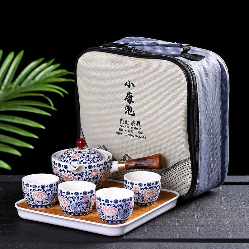 148陶瓷功夫旅行茶具套装便携包车载户外一壶四杯泡茶器侧把壶