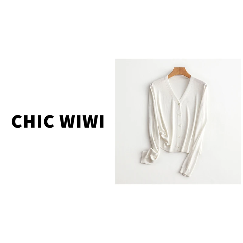 @CHIC WIWI v领贝壳扣针织开衫长袖上衣 ZY021173