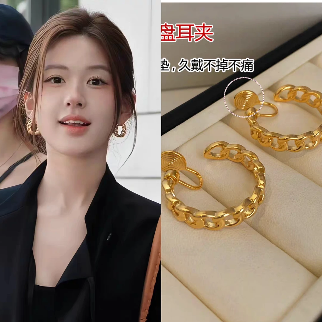 纯铜耳饰 命定之轮许妍同款耳圈蚊香盘耳夹无耳洞耳环女气质百搭
