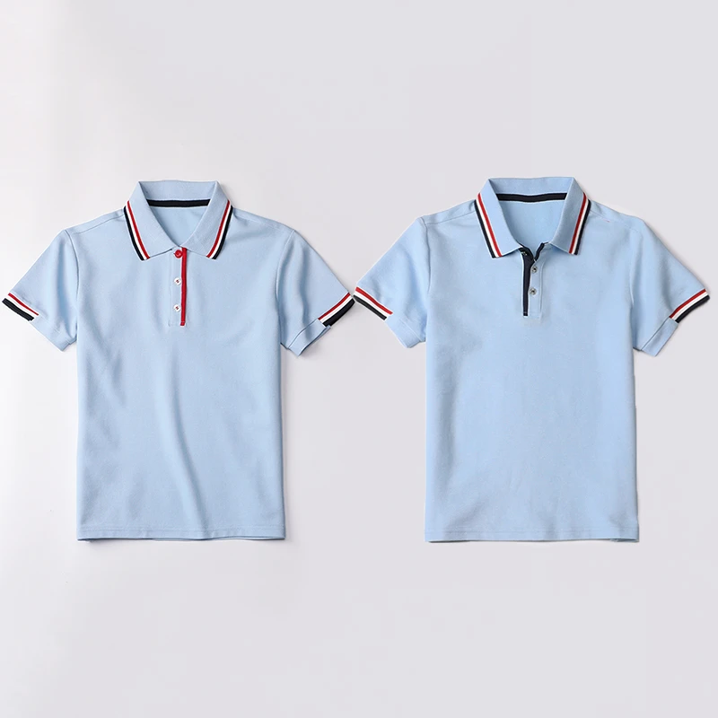 儿童夏季运动服短袖男童浅蓝色POLO衫女童半袖小学生校服上衣翻领