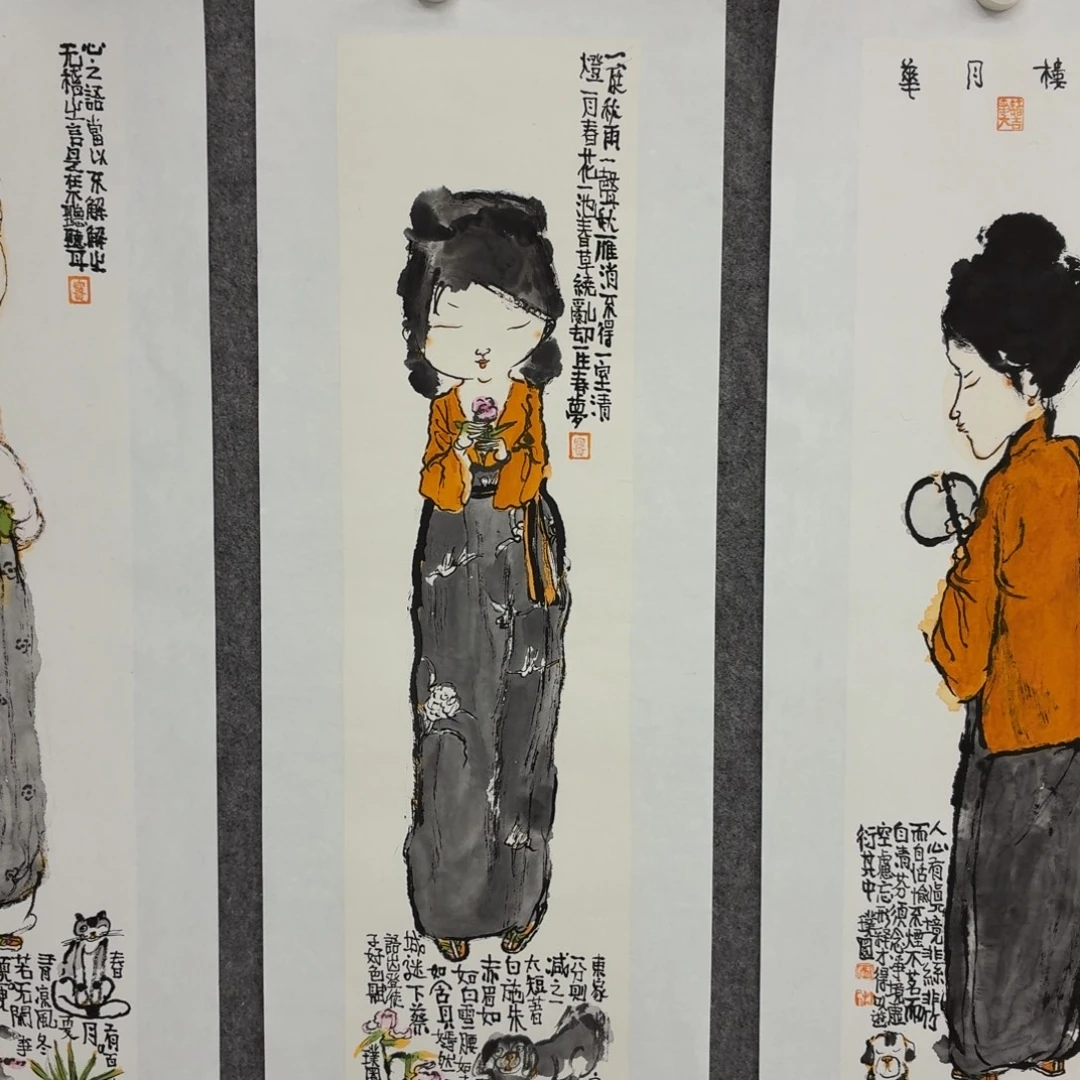 原***人国画宣纸上写着一个小故事一