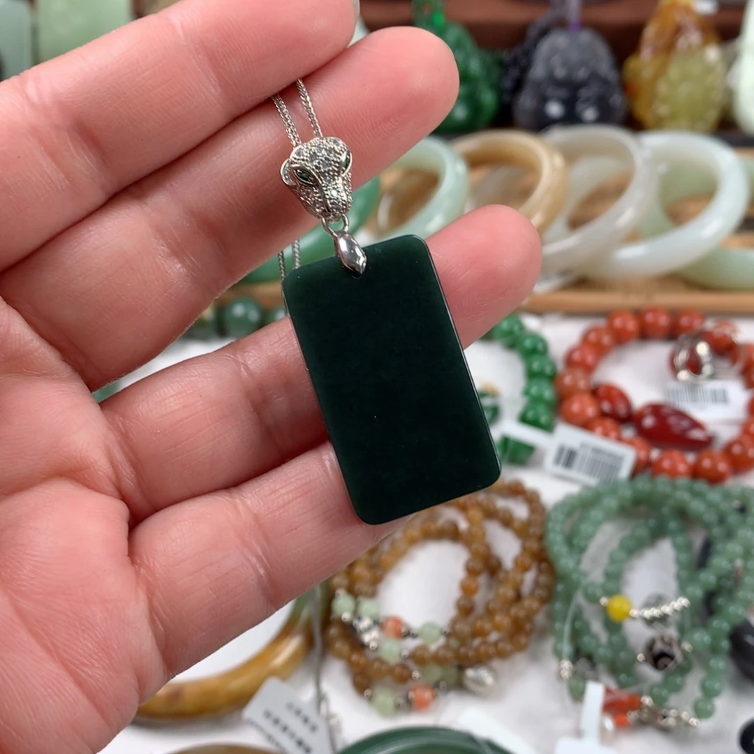 和田玉颈饰银S925镶嵌