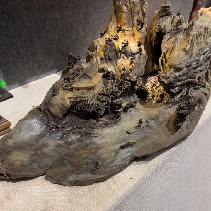 阴沉木空*大龙山水摆件