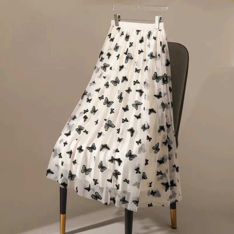【半身裙】A142秋款四季通用甜美气质高腰蝴蝶植绒显瘦大裙摆半身裙