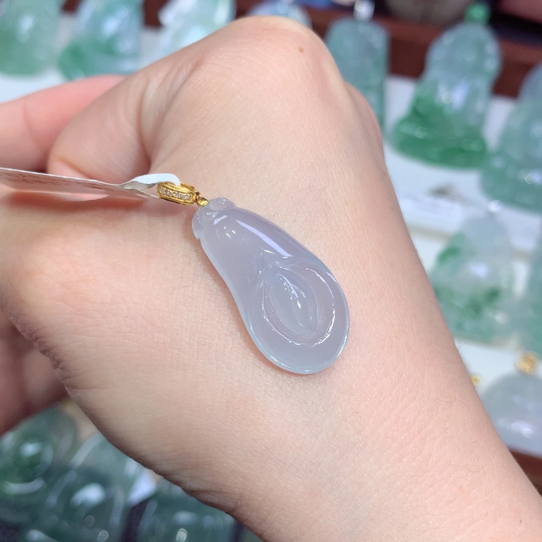 吊坠(不含链)18K金镶嵌翡翠天然缅甸A货翡翠揭阳工兰花