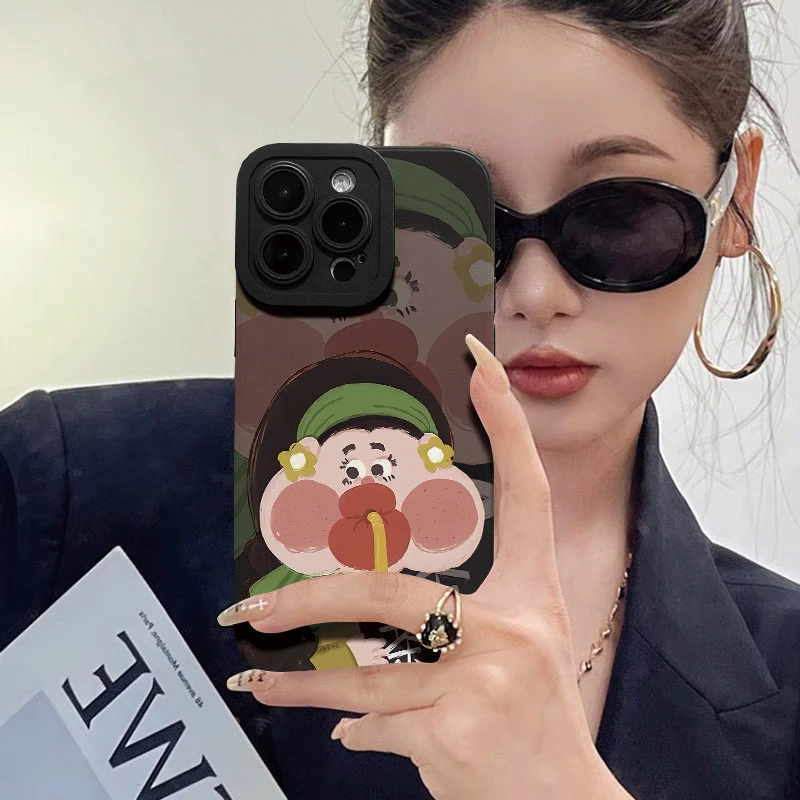 丑萌卡通女孩途适用iPhone16手机壳苹果15创意14新款13软12保护套