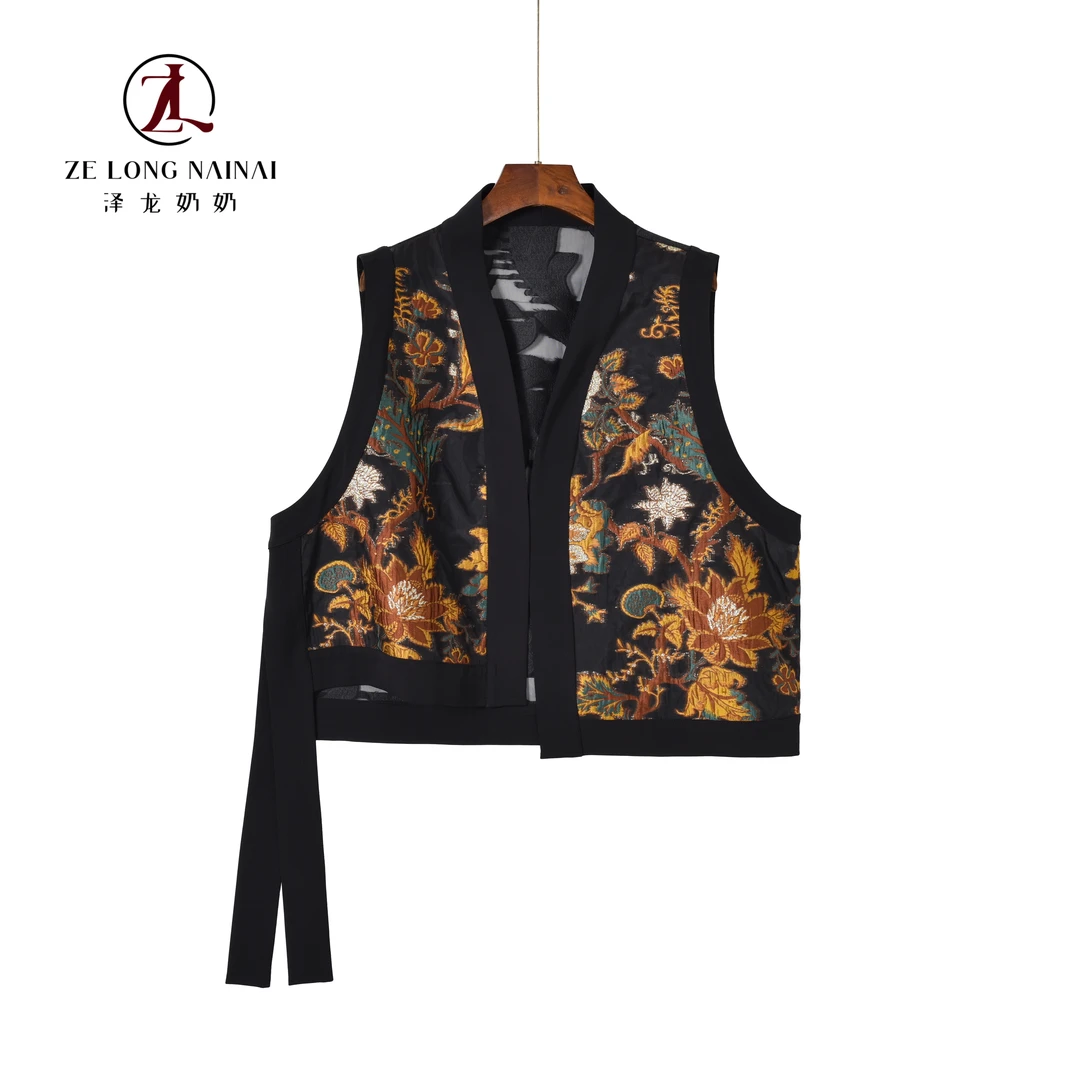 569金丝镂空马甲百搭中式时尚提花无袖