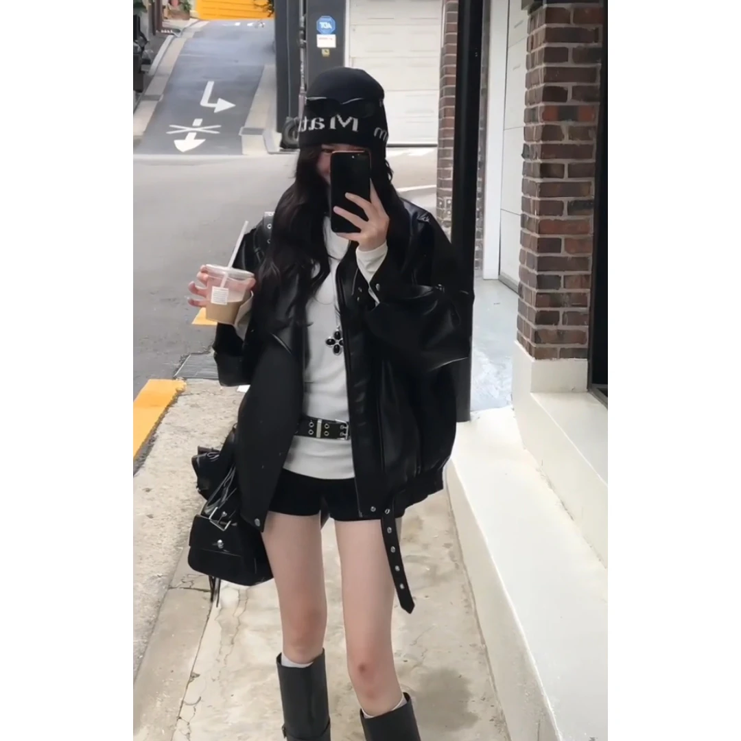 美式高街机车风酷炫夹克上衣女早秋季新款辣妹炸街飒丽防风外套潮