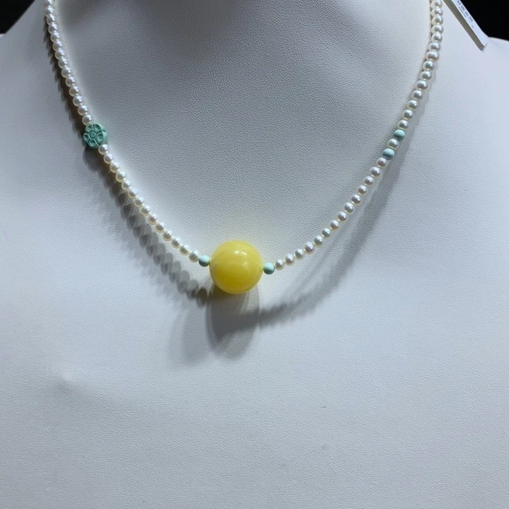 蜜蜡颈饰银S925镶嵌16.6mm