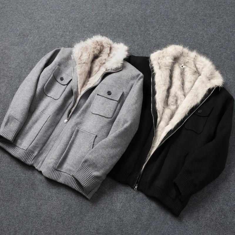 青式【座山雕针织棉服外套】秋冬宽松加绒加厚保暖上衣外套男女同款