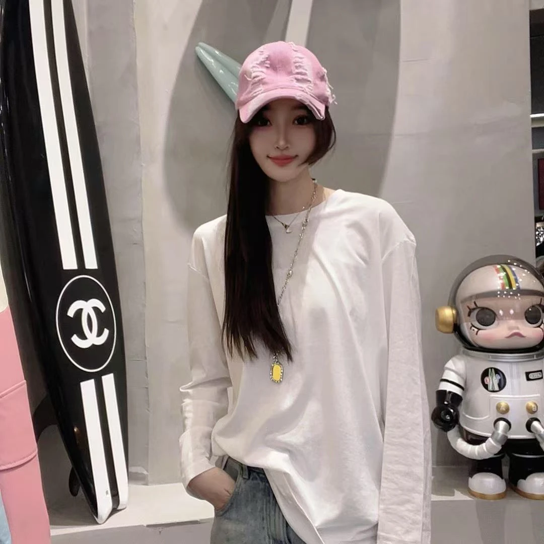 【SUSU.JINAQUA】长袖白色时尚休闲百搭宽松圆领T恤