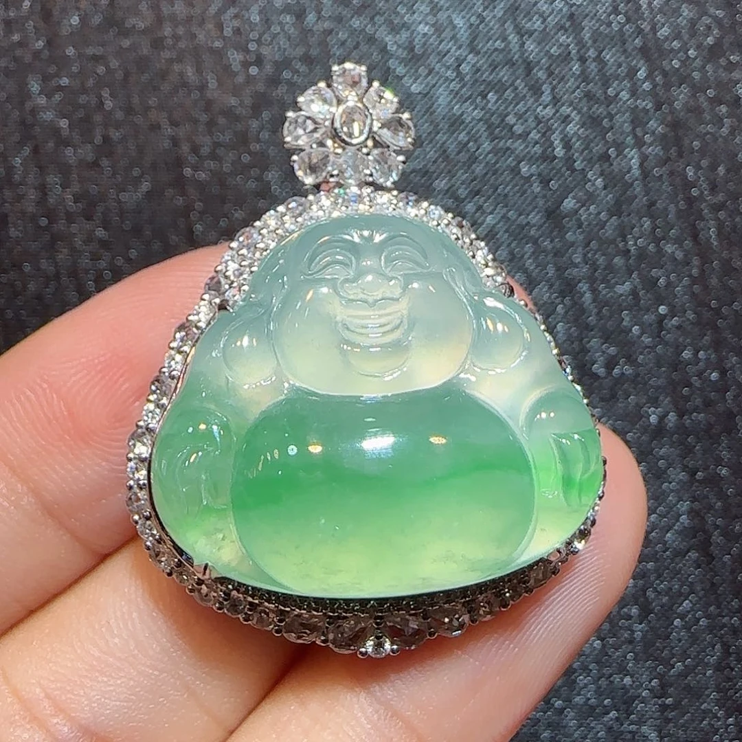 吊坠(不含链)18K金镶嵌翡翠佛公