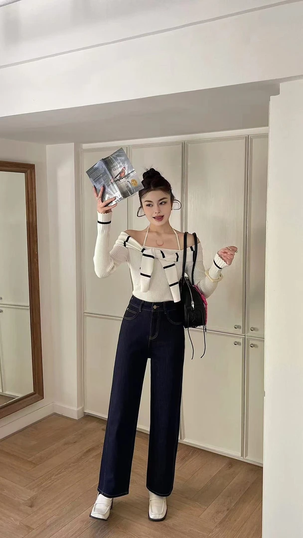 【高货清货】2025秋季四面弹普洗蓝修身显瘦气质女牛仔直筒裤8002