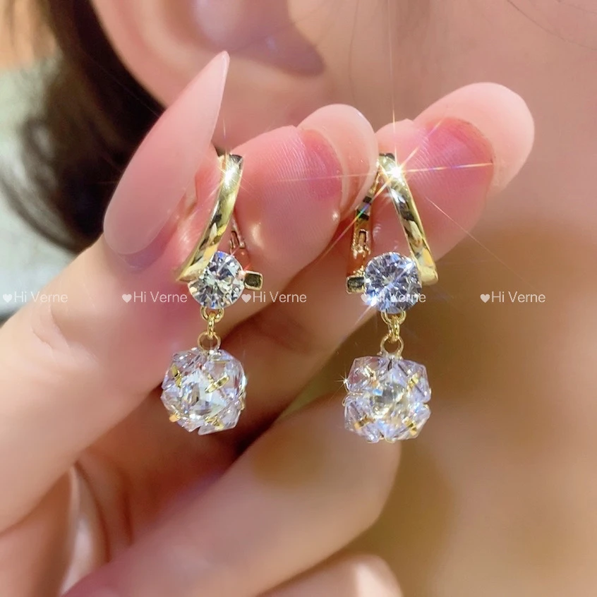 铜合金合成锆石耳饰 【克拉恋人】时尚百搭超闪小众简约气质耳环