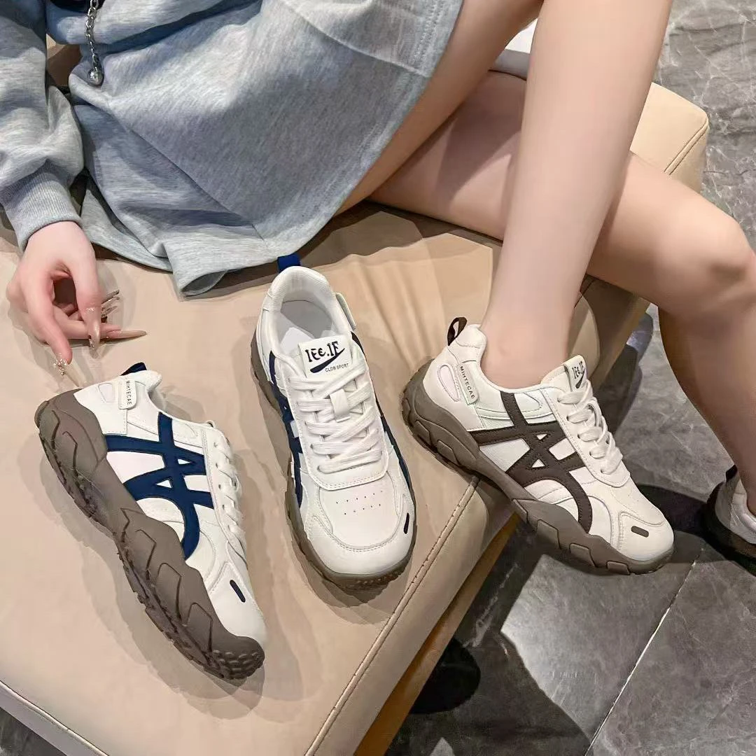 2025爆款秋季小白鞋登山鞋厚底阿甘鞋复古拼色平跟女鞋百搭系带
