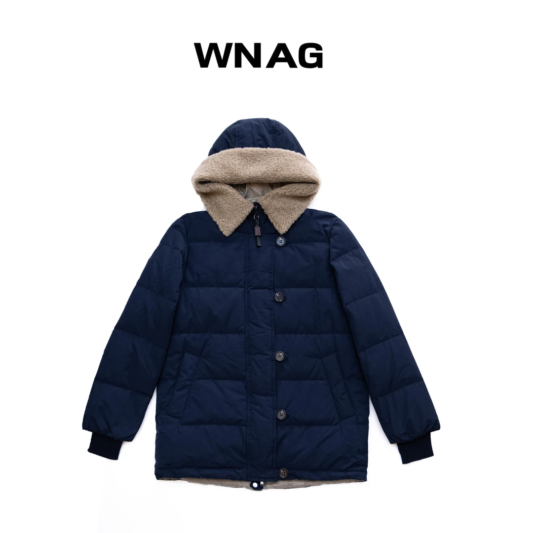 WNAG羽绒保暖街头风中长款翻领优等品女厚款毛领连帽ye5223