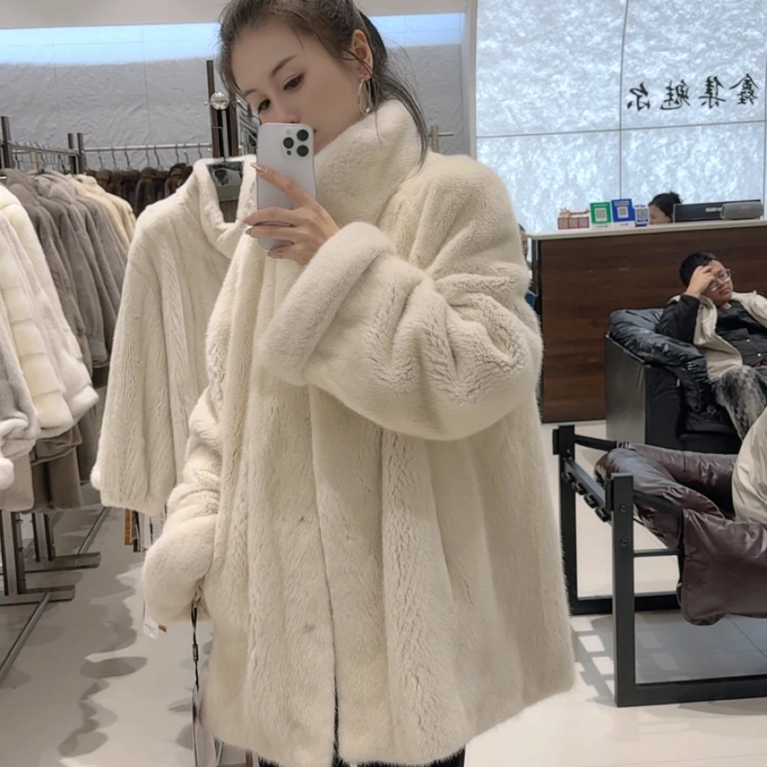 80长珍珠财阀千金女整貂立领中长款斗篷挽袖水貂皮草外套带浪裙摆