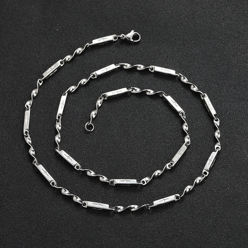 卡兰茵 不锈钢项链 扭十字锁骨链时尚百搭小众简约个性潮牌嘻哈