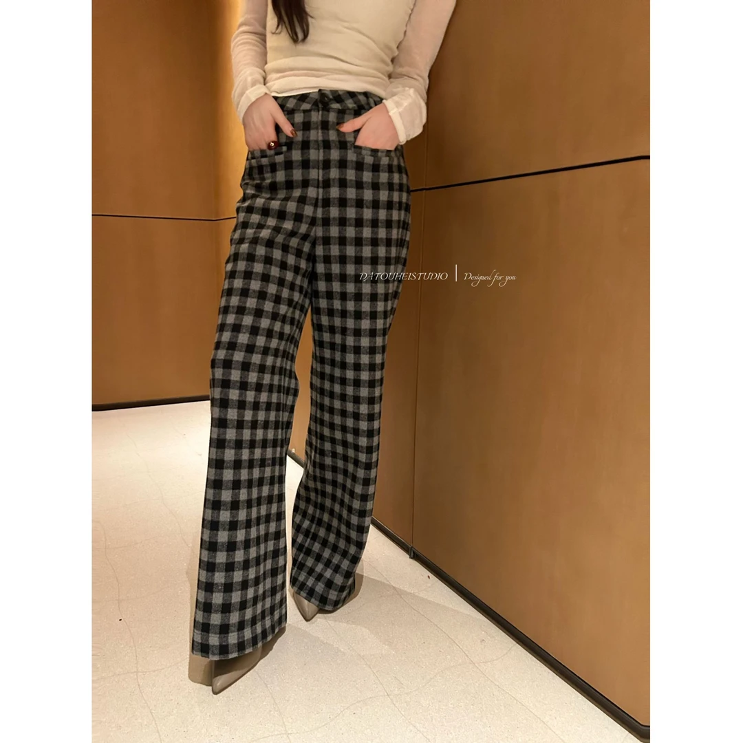 【DATOUHEI 秋冬新品】“格纹长裤"复古格纹阔腿长裤D225K20611