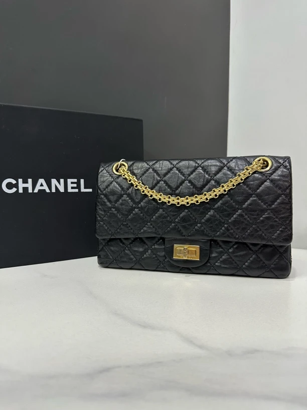 95新 Chanel/香奈儿 黑金2.55链条包12开24cm/0295012612