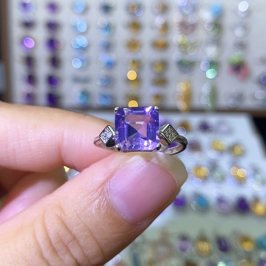 水晶戒指银S925镶嵌紫玉晶需要备注