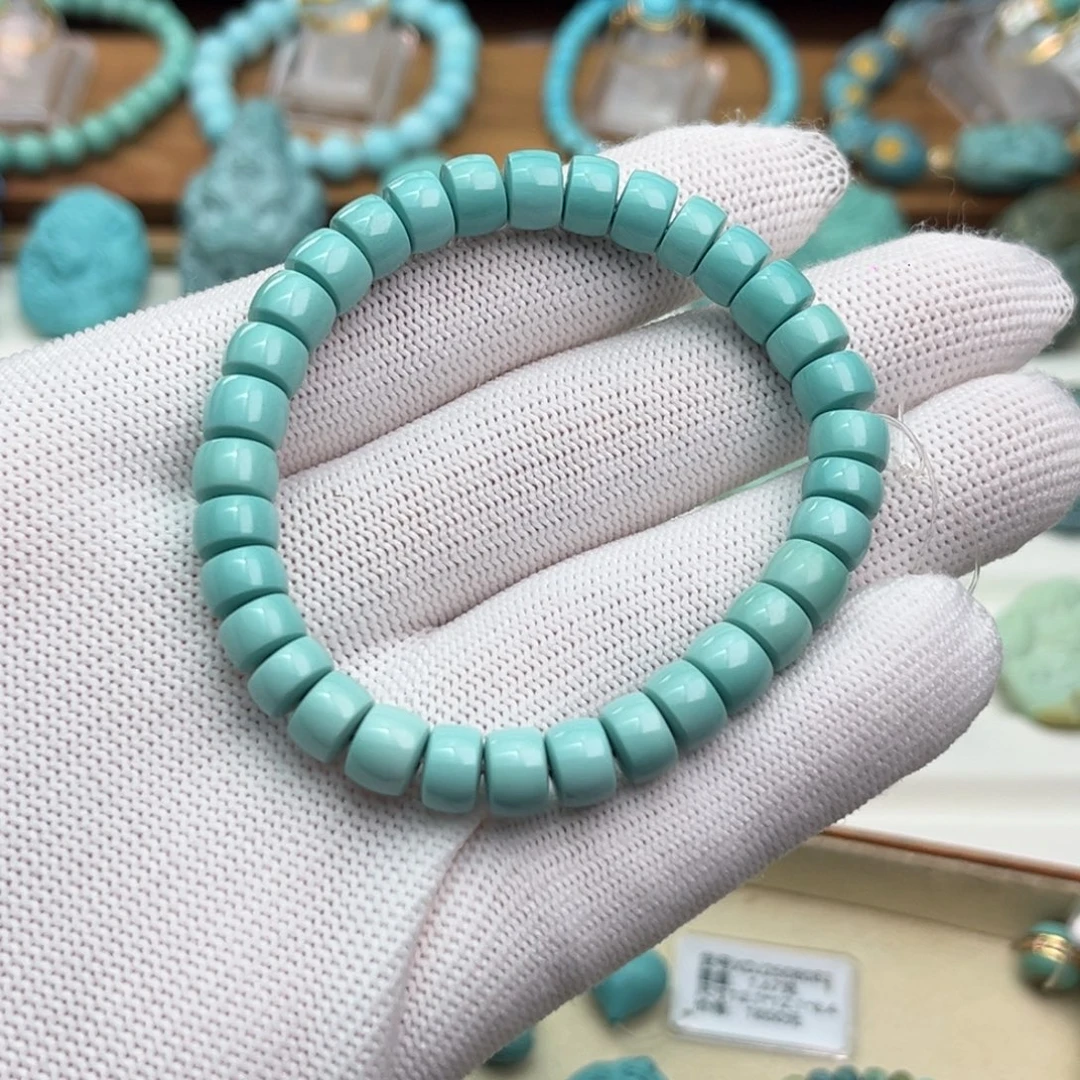 未镶嵌绿松石珠宝奇石青皮玉化直切手串