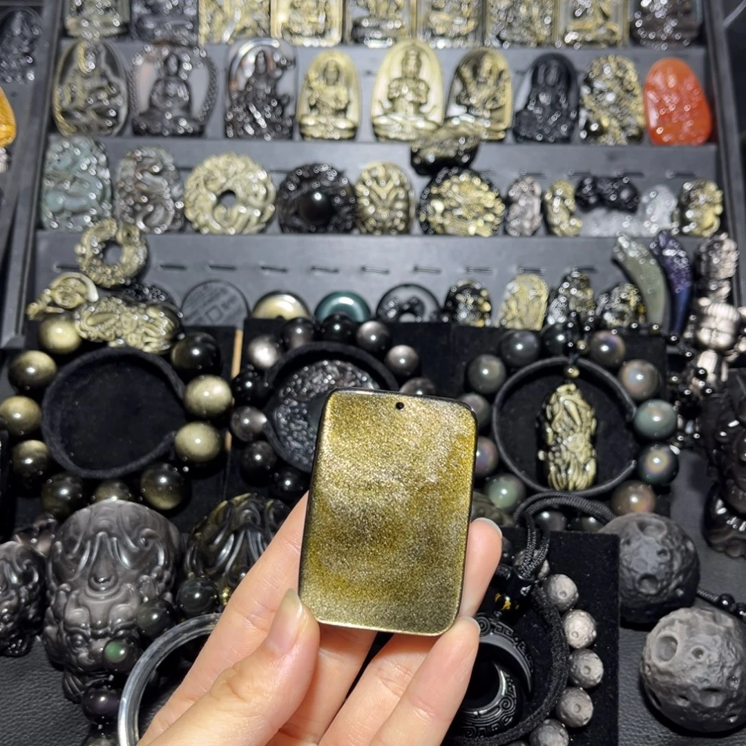 出***象未镶嵌黑曜岩手链无事牌