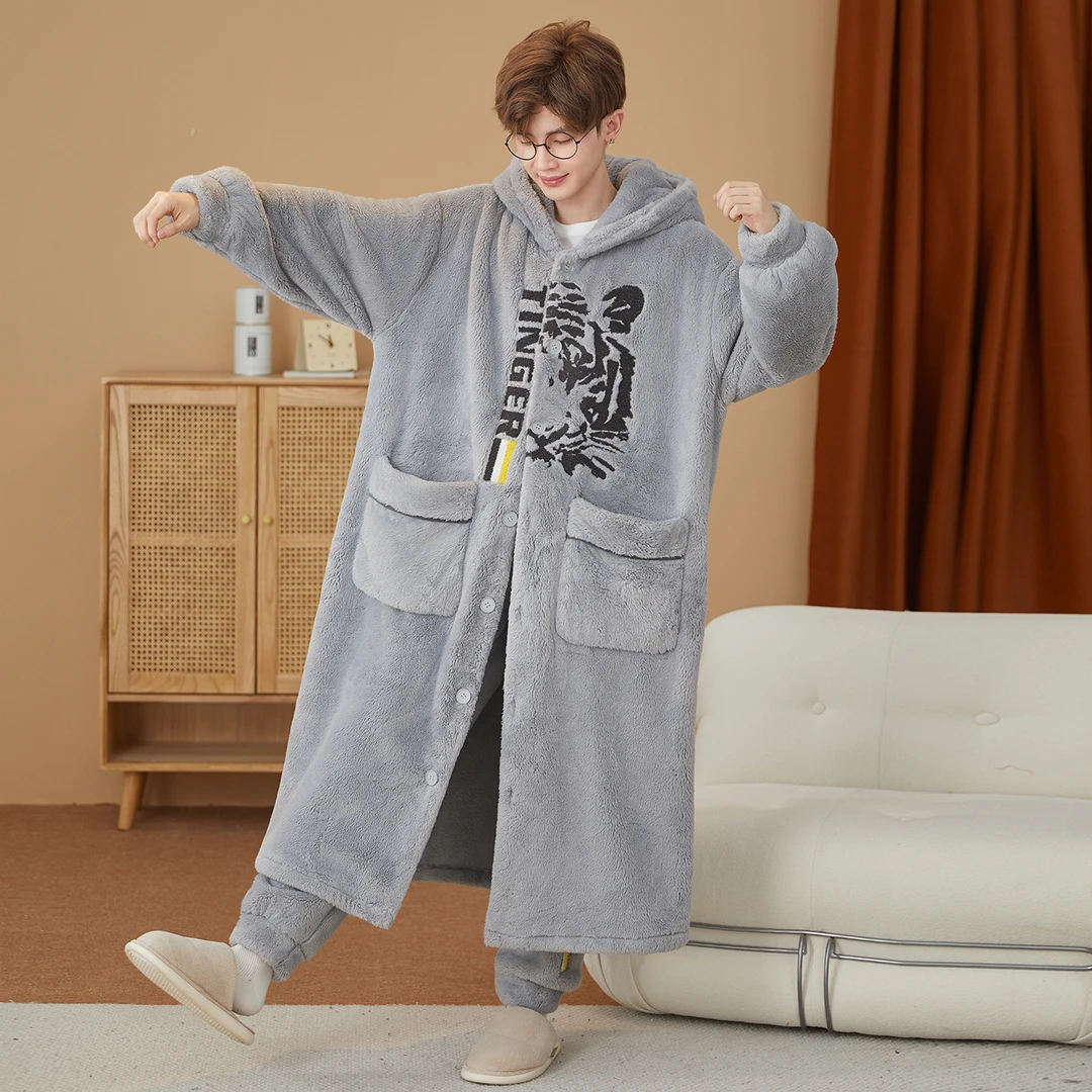 秋冬季睡衣睡袍男珊瑚绒加厚加绒法兰绒2025年新款保暖家居服套装