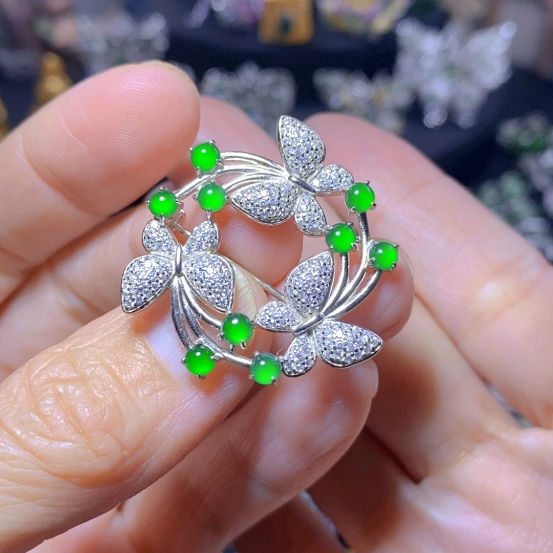 翡翠银S925镶嵌颈饰天然翡翠