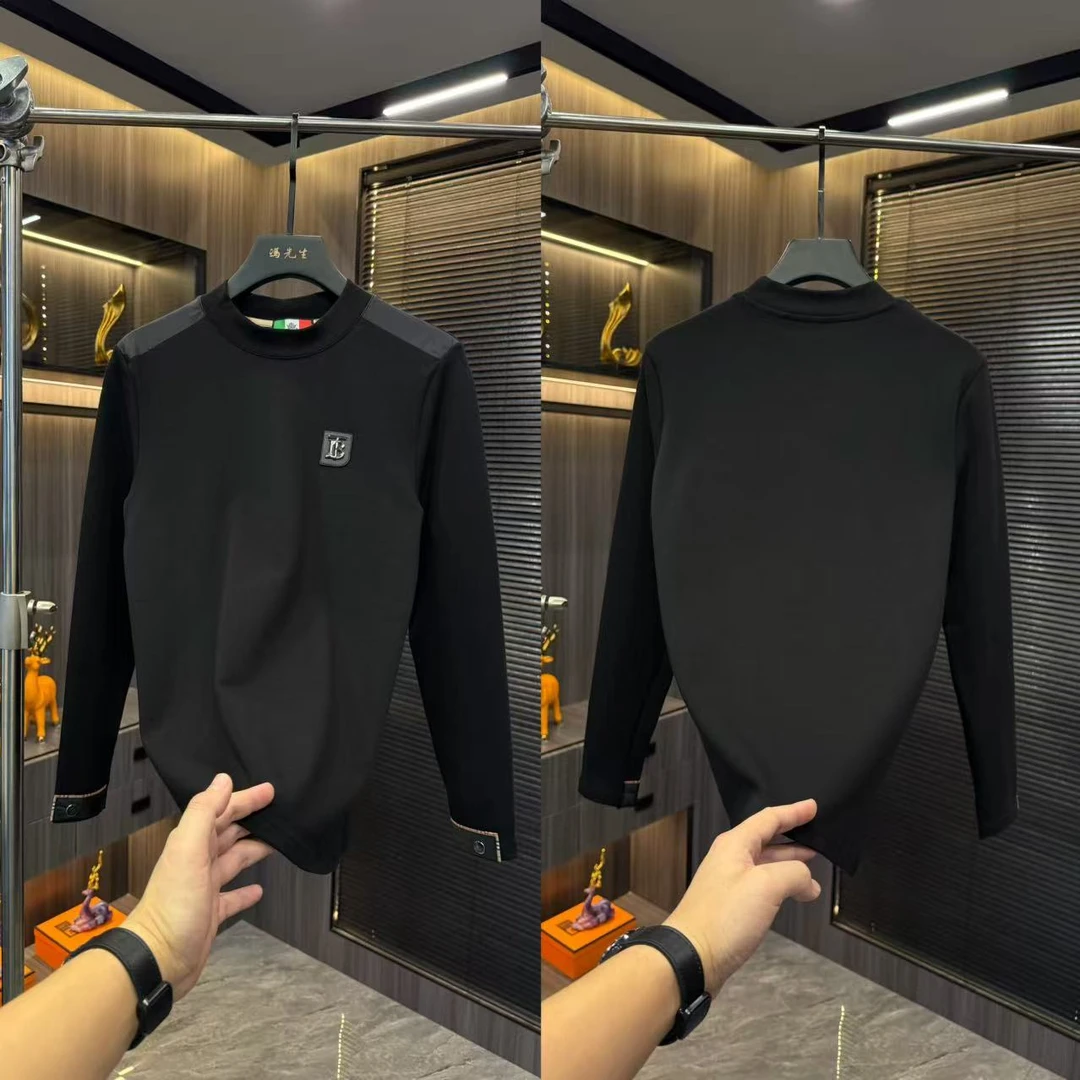 圆领长袖半高领韩式欧货打底衫秋冬T恤纯色男士修身百搭加绒打底
