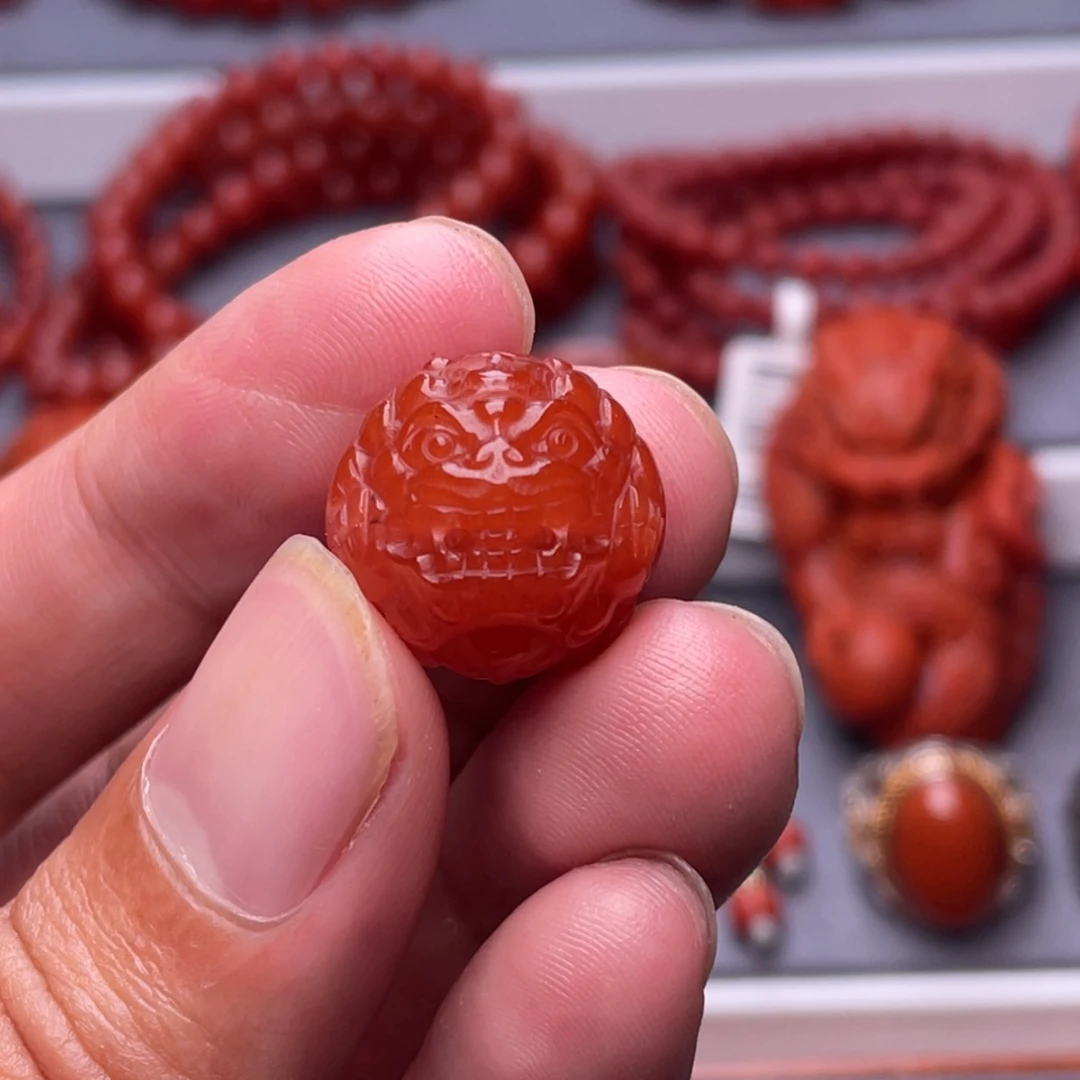 南红玛瑙南红玉石手串配饰未镶嵌18.1mm瓦西牛血红貔貅单珠
