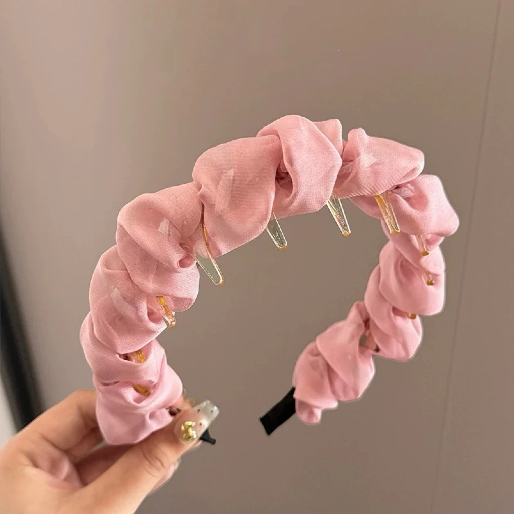 发箍年新款奶油泡泡纱褶皱高颅顶发卡显脸小日常外戴头箍1832