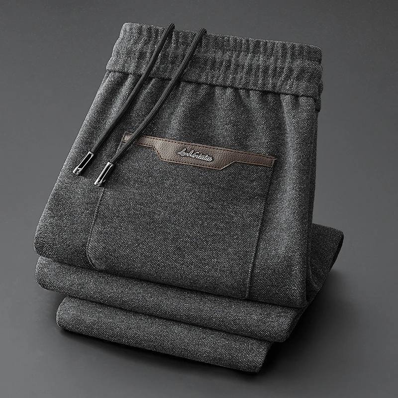 保暖厚款松紧腰休闲裤男士2025秋冬季新款磨毛呢料小脚运动长裤子