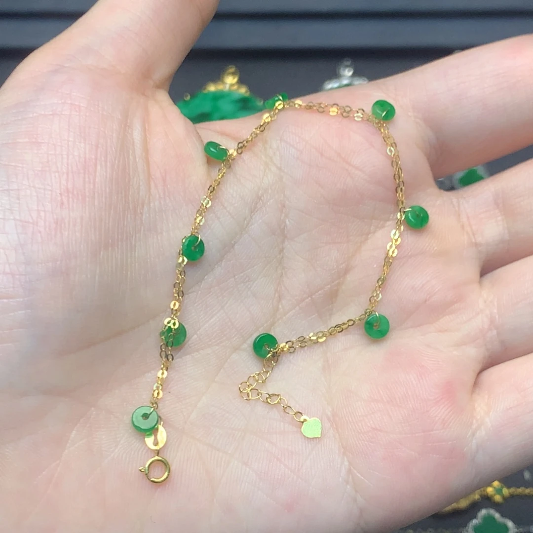 翡翠18K金镶嵌手链有纹裂