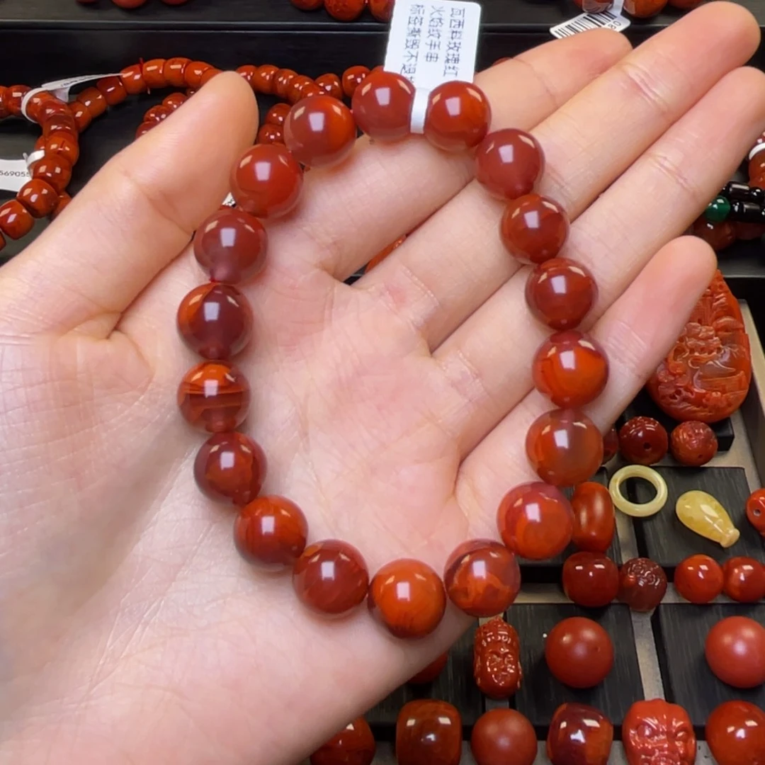 南红玛瑙其他未镶嵌其*远11mm精品瓦西玫红火焰圆珠手串